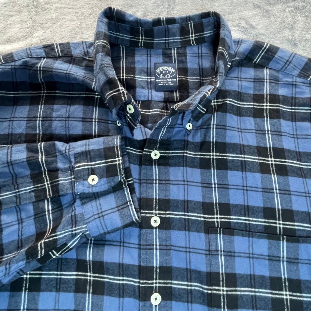 Brooks Brothers Mens 3XL Tall Blue Plaid Long Sleeve Button Down Casual Shirt